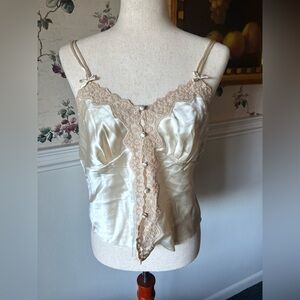 Vintage Y2K Classiques Entier Cream & Champagne Lace Bow Slip Camisole